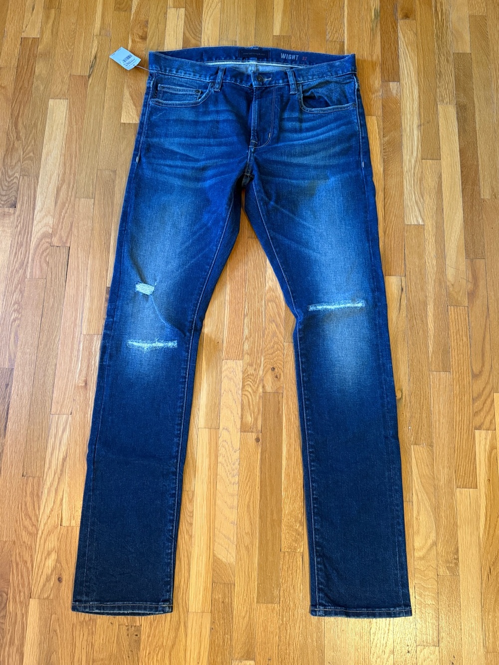 John Varvatos Men’s Slim Jeans in Dark Blue with Light Distressing